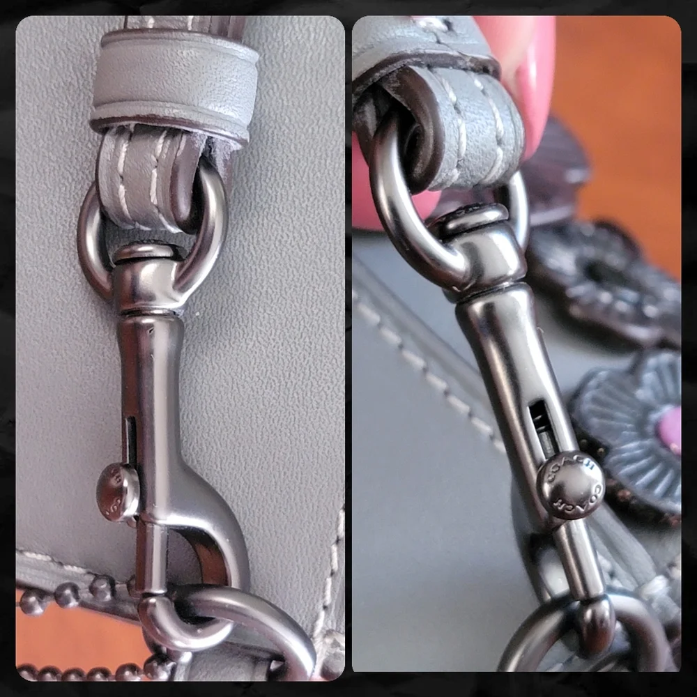 Coach 23536 1941 Tea Rose Applique Gray Leather Wristlet Clutch